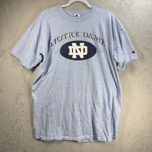 Vtg 90s Champion Notre Dame Crewneck Thick T Shirt Blue 2XL Single Stitch USA